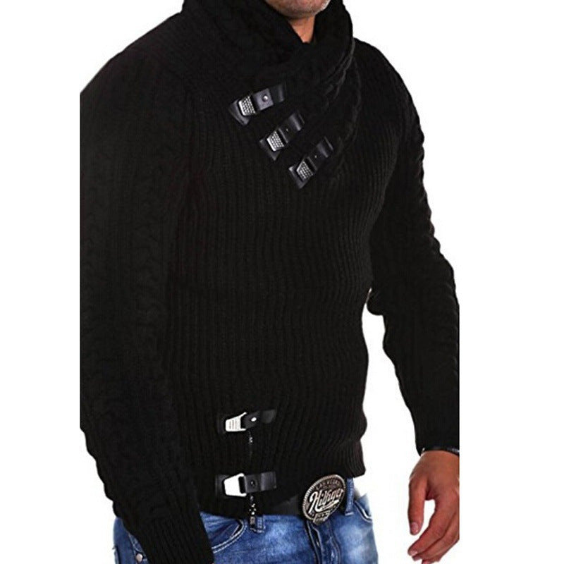 Men's Sweater Long Sleeve Leather Button Top