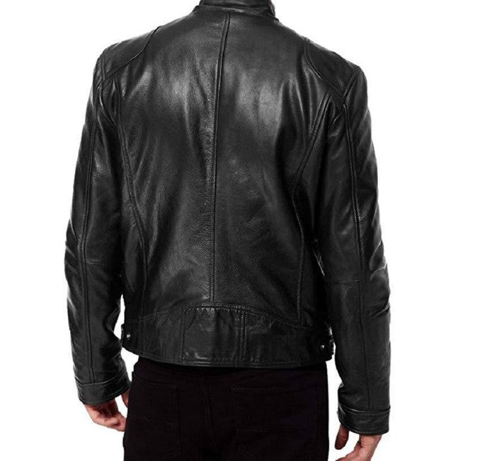 PU Leather Jacket with Zip Cardigan Pockets