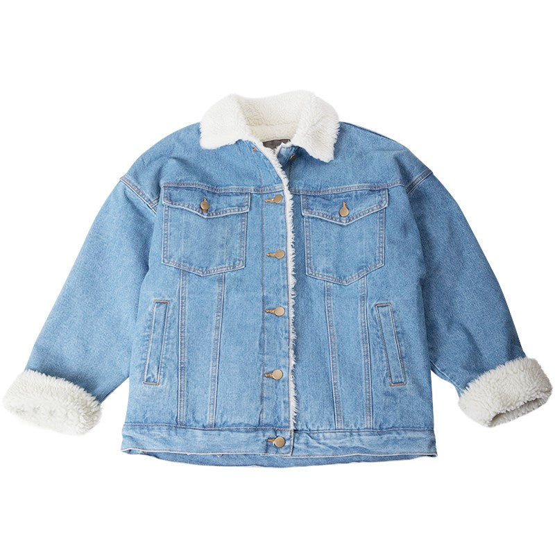 Women's winter lamb wool denim jacket