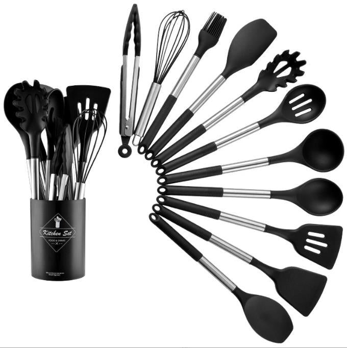 Tubo de acero inoxidable mango de silicona utensilios de cocina 13 piezas traje resistente a altas temperaturas antiadherente pan cuchara pala cocina herramientas traje