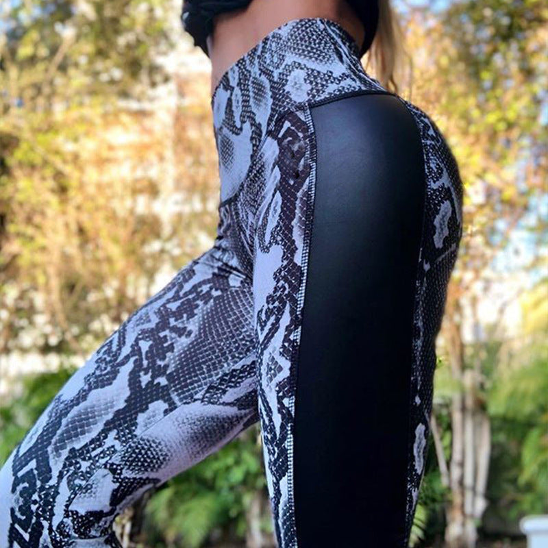 Printed snake high waist yoga pants