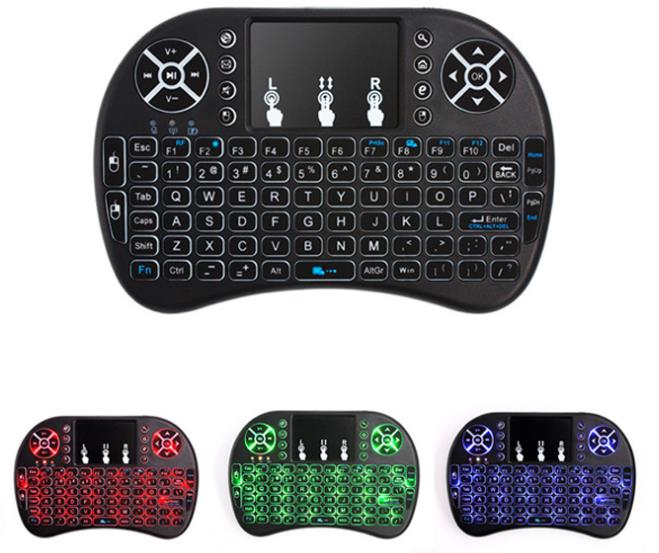 MINI i8 flying squirrel 2.4G mini wireless keyboard with touchpad tri-color backlight multimedia colorful