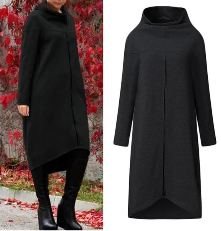 Solid color zipper long sleeve stand collar sweater dress