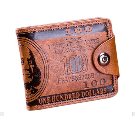 coofit Vintage Men's Wallet PU leather US Dollar Bill Bifold Printed Wallets Photo Card Stands Boys Purse With Magnetic Buckle