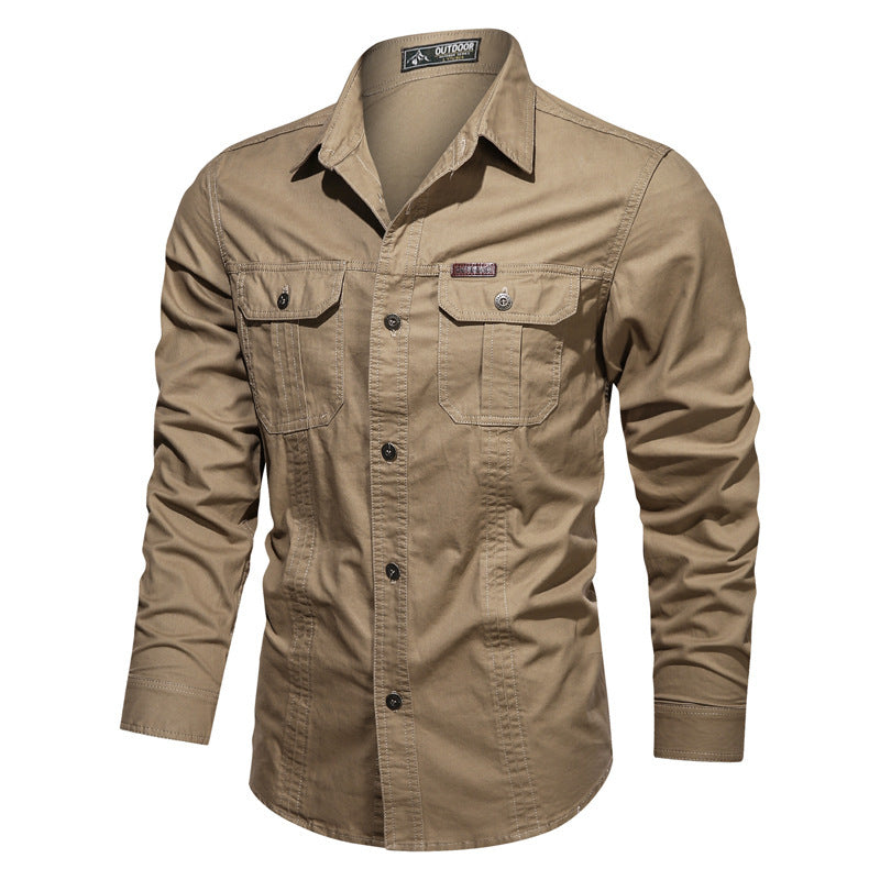 Military Style Plus Size Tooling Long-Sleeved Shirt