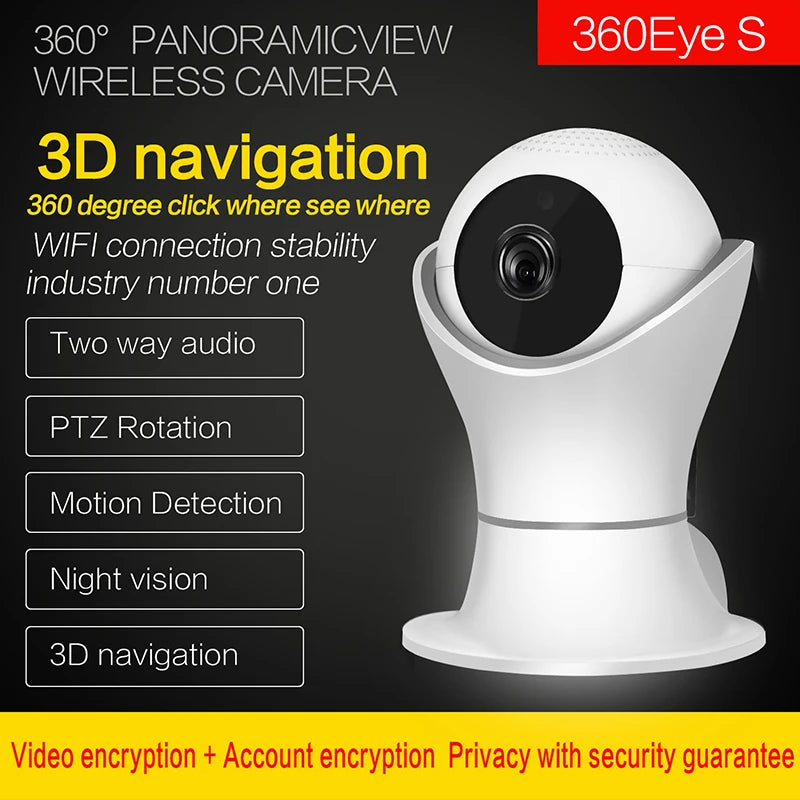 Rede sem fio Home Security CCTV Camera, rotação de 360 graus, monitor do bebê, câmera IP WiFi, vídeo de 360 graus, 1080p, Tuya