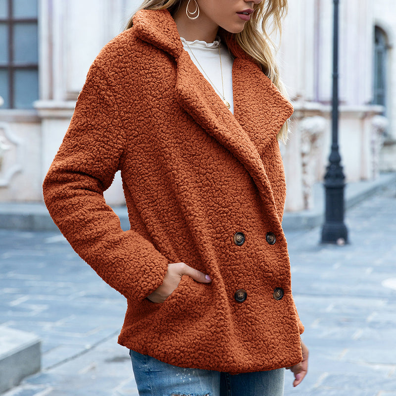 Button lapel loose sweater cardigan sheep cake wool coat