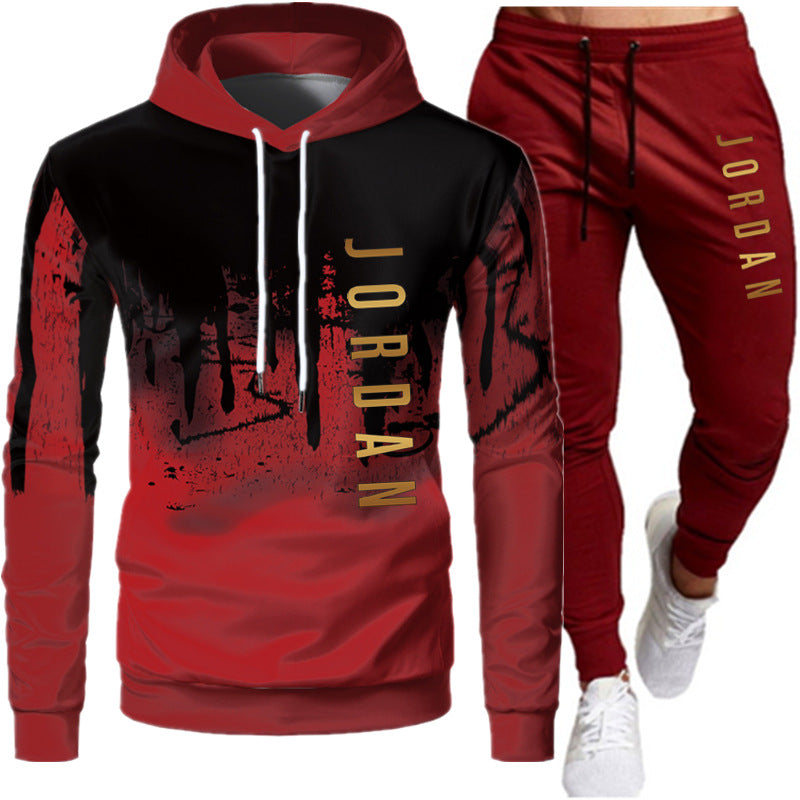 Men's printed hooded sweatshirt suit