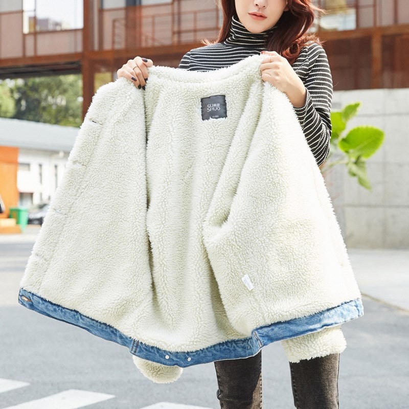 Women's winter lamb wool denim jacket