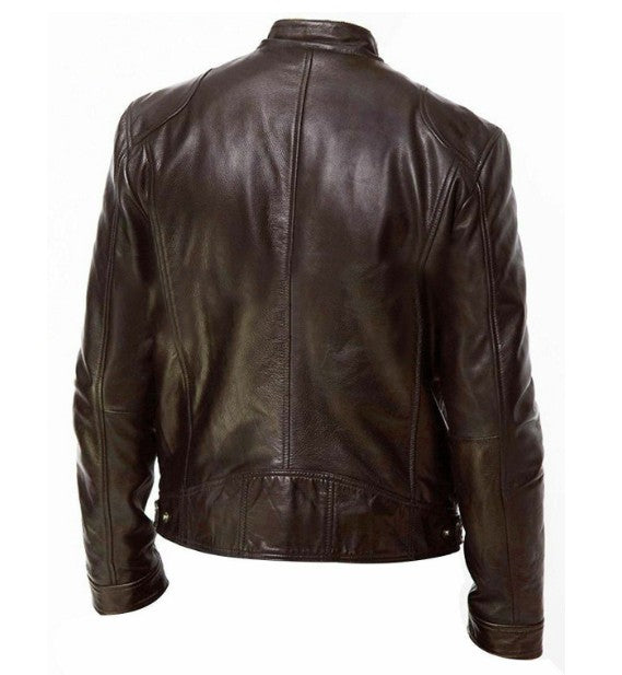 PU Leather Jacket with Zip Cardigan Pockets