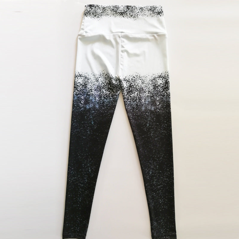 Black and white gradient digital printed sports yoga pants