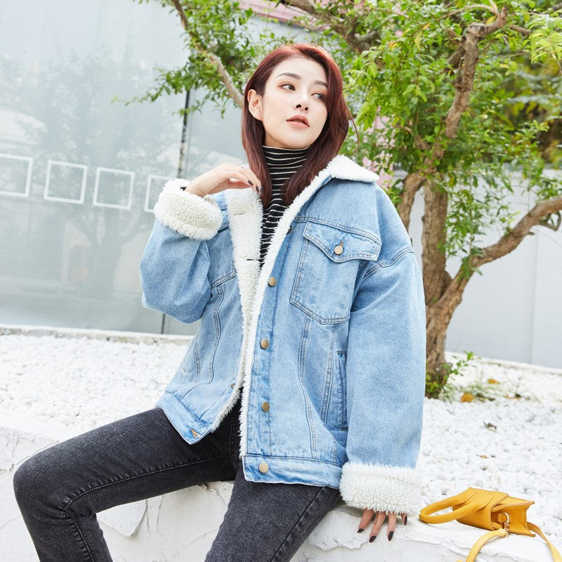 Women's winter lamb wool denim jacket