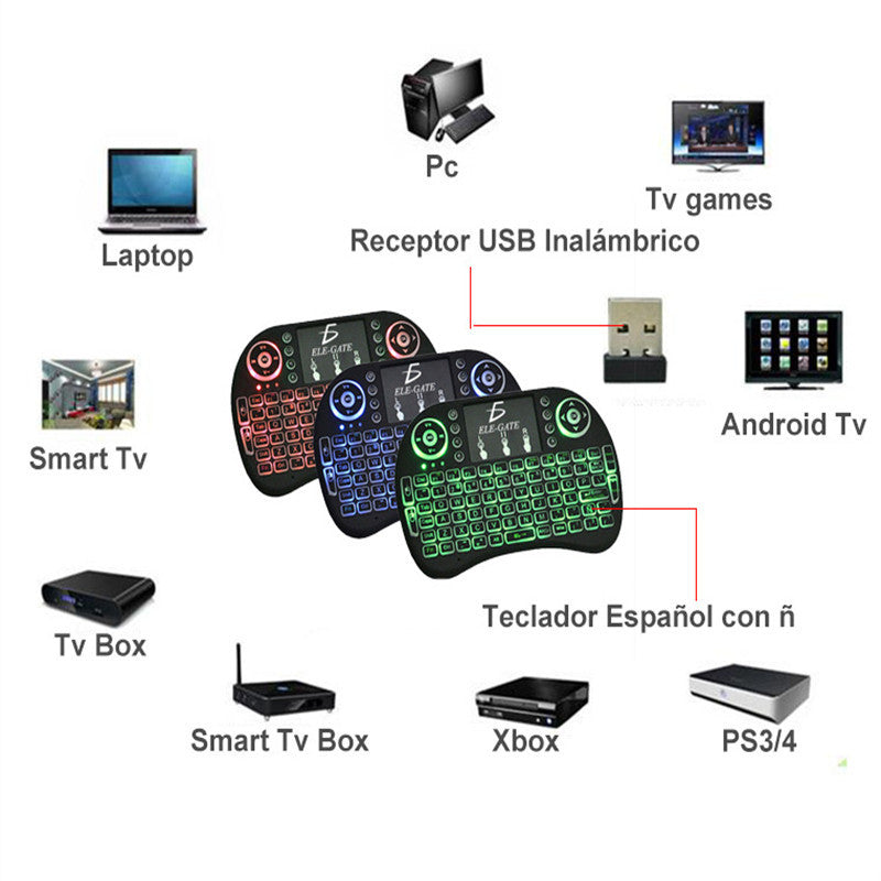 MINI i8 flying squirrel 2.4G mini wireless keyboard with touchpad tri-color backlight multimedia colorful