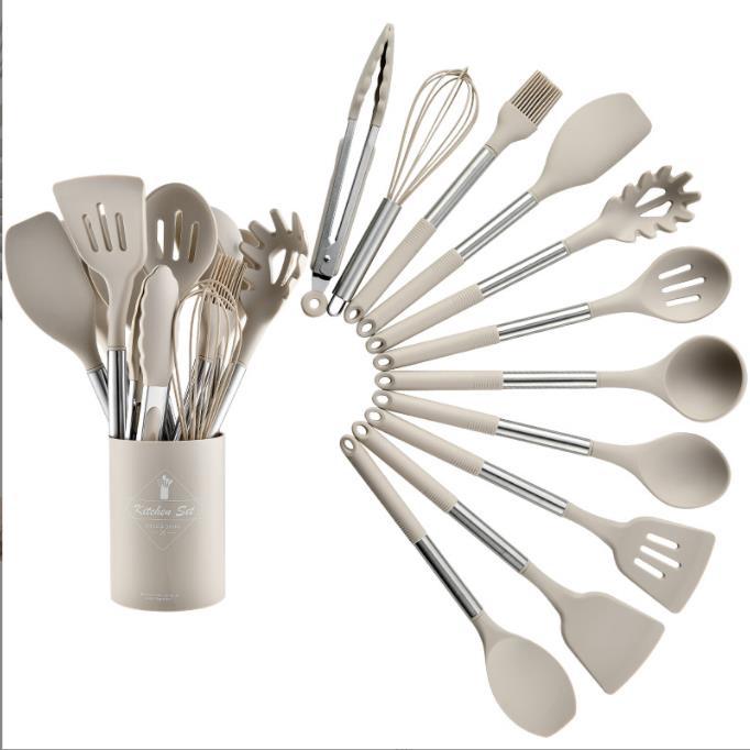 Tubo de acero inoxidable mango de silicona utensilios de cocina 13 piezas traje resistente a altas temperaturas antiadherente pan cuchara pala cocina herramientas traje