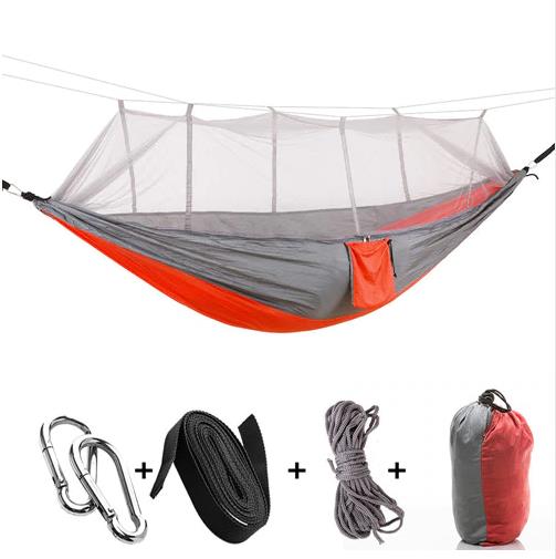 Outdoor parachute cloth hammock double with mosquito net light portable army green insect-proof camping camping aerial tent