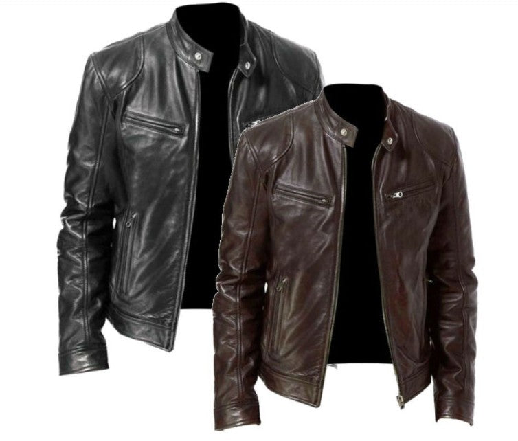 PU Leather Jacket with Zip Cardigan Pockets