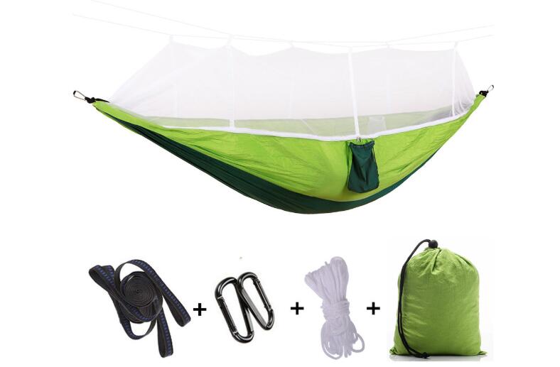 Outdoor parachute cloth hammock double with mosquito net light portable army green insect-proof camping camping aerial tent