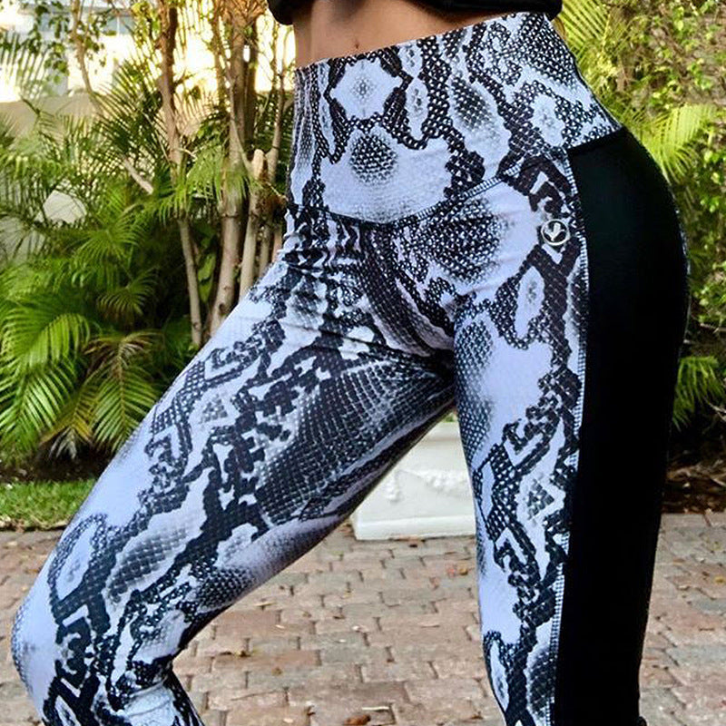 Printed snake high waist yoga pants