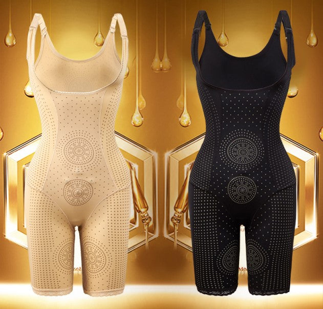 Body toning jumpsuit with belly girdle and waist lift