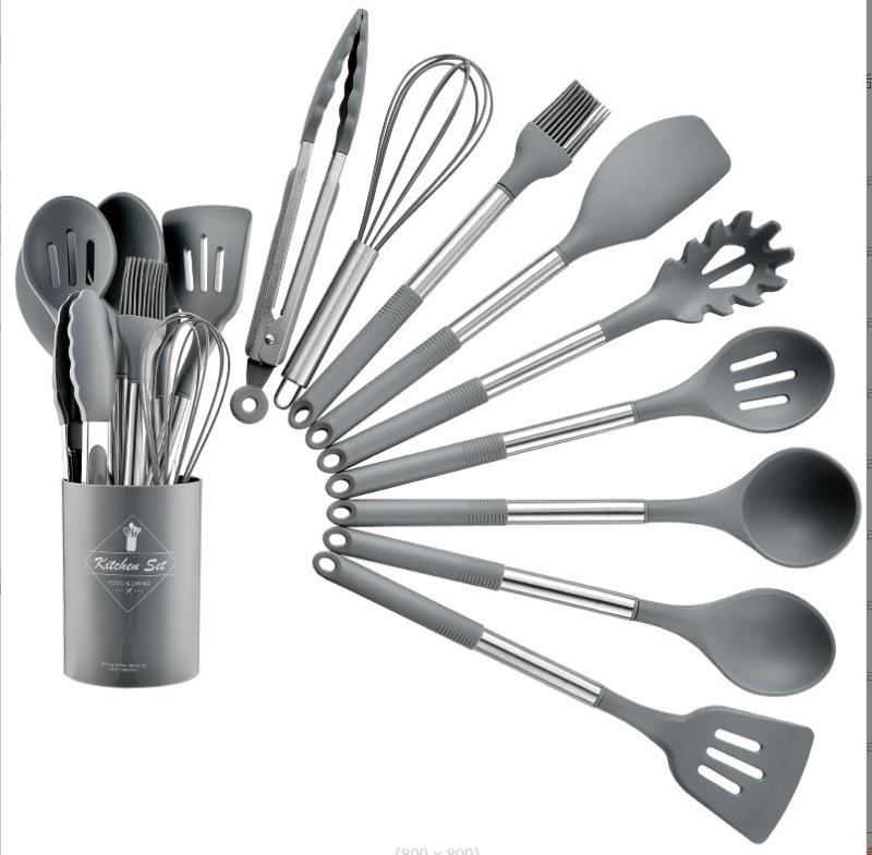 Tubo de acero inoxidable mango de silicona utensilios de cocina 13 piezas traje resistente a altas temperaturas antiadherente pan cuchara pala cocina herramientas traje