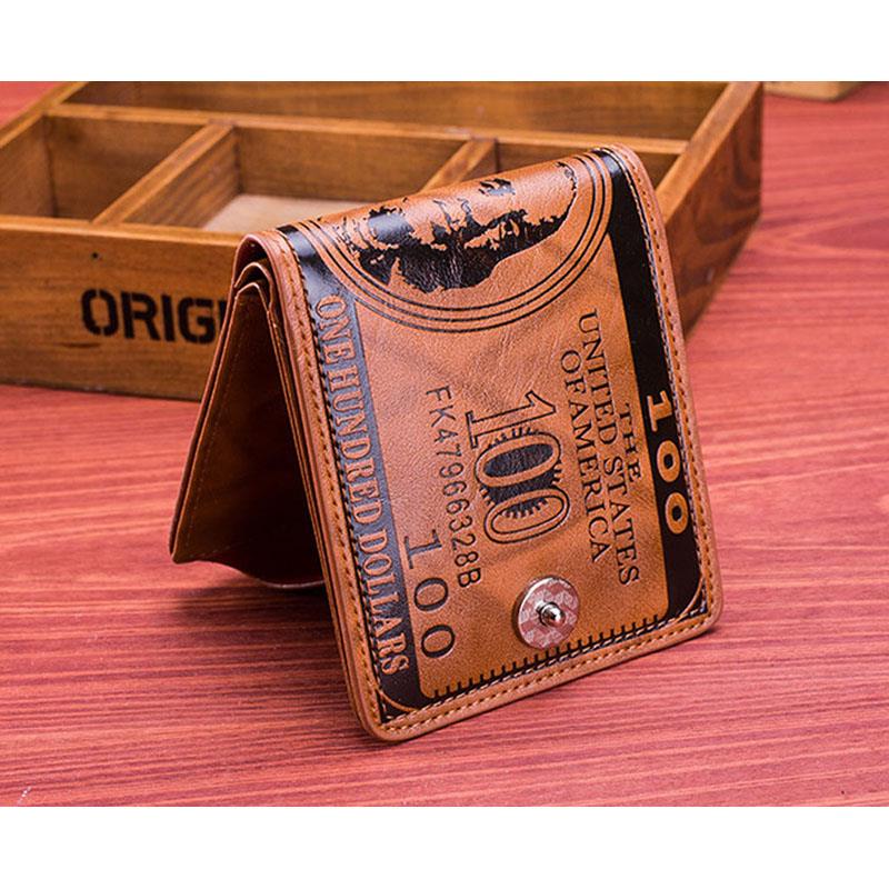 coofit Vintage Men's Wallet PU leather US Dollar Bill Bifold Printed Wallets Photo Card Stands Boys Purse With Magnetic Buckle