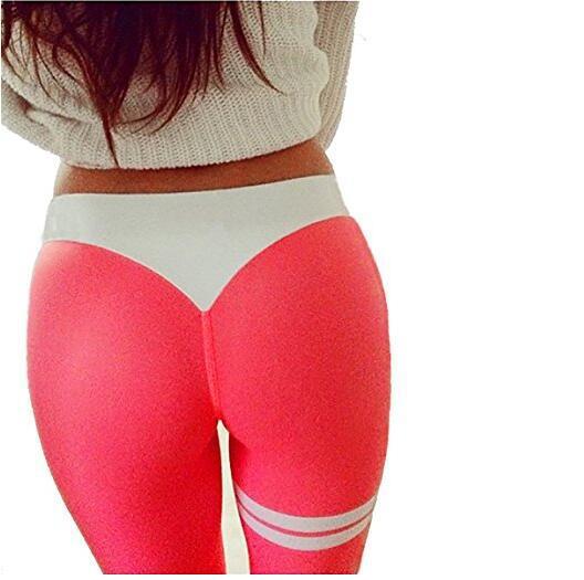 Striped print contrast color leggings sexy tight hip hip pants