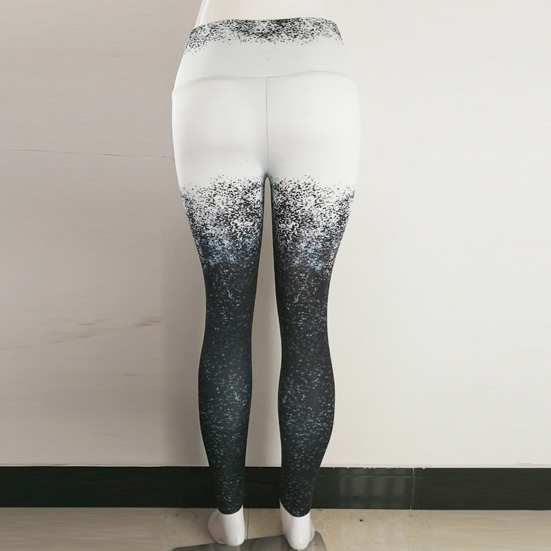 Black and white gradient digital printed sports yoga pants