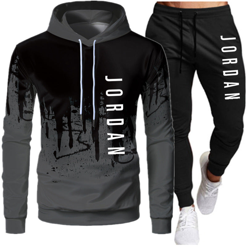 Men's printed hooded sweatshirt suit