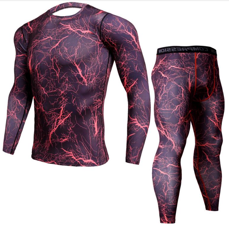 Mens Camouflage Pants & T Shirt Sets Fashion Crossfit T-shirt Compression Brand Clothing Joggers Men Casual Leggings