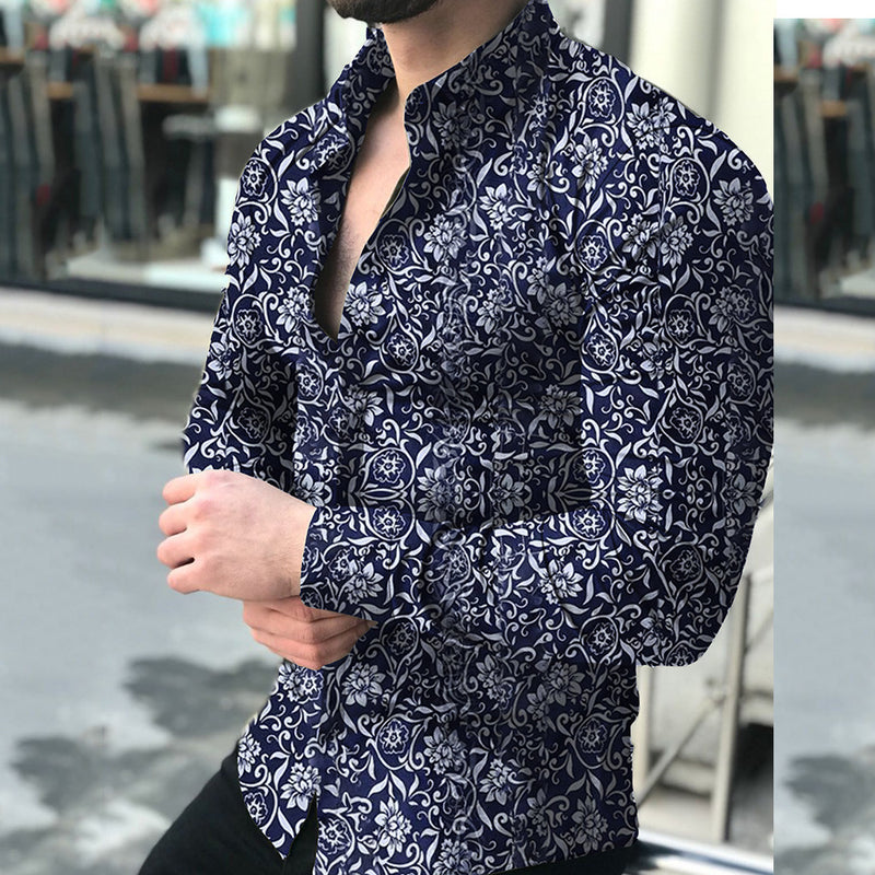 Moda Camisa Para Hombre de Vestir Mangas Largas Hojas de Arbol Ropa Fina Nuevo