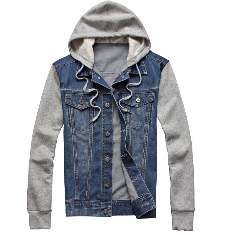 Men's Denim Jacket with Detachable Hood Sportswear Outdoors Casual Coat