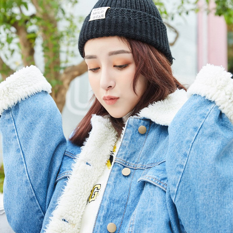 Women's winter lamb wool denim jacket