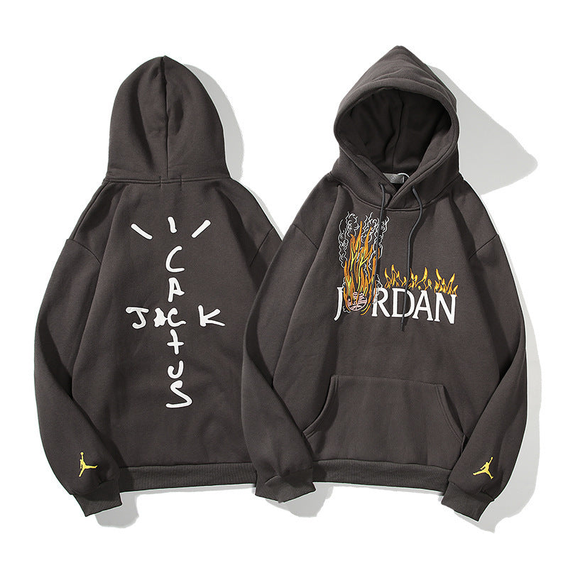 Printed and fleece hooded sweatshirt