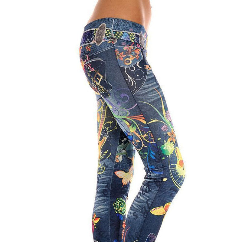 Imitation Denim Printed Leggings