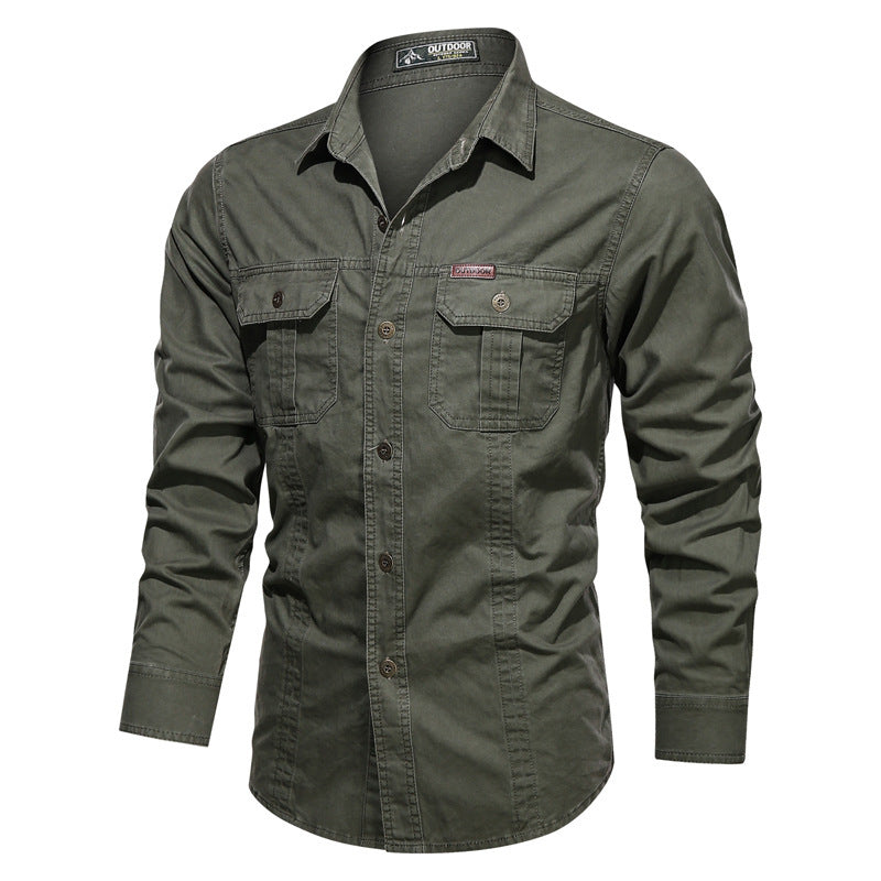 Military Style Plus Size Tooling Long-Sleeved Shirt